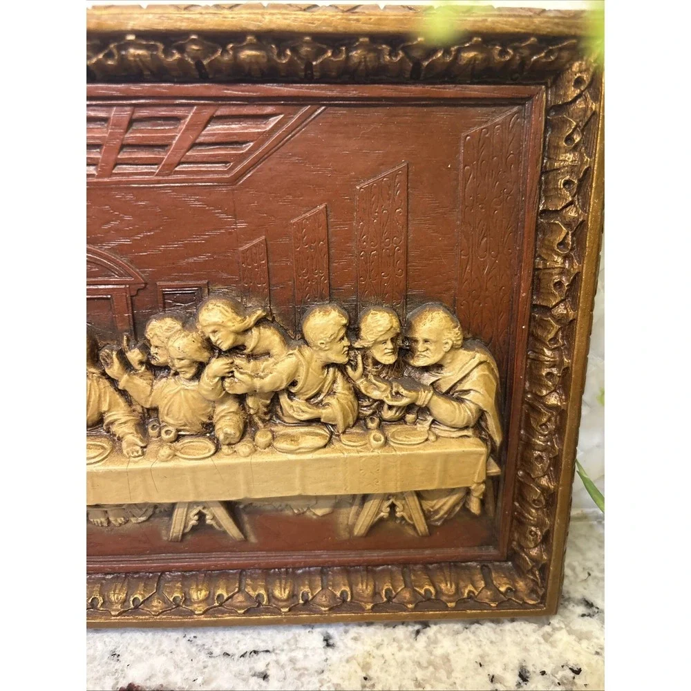 Vintage DaVinci's Last Supper resin plaque Jesus Christianity Judas ~Please Read